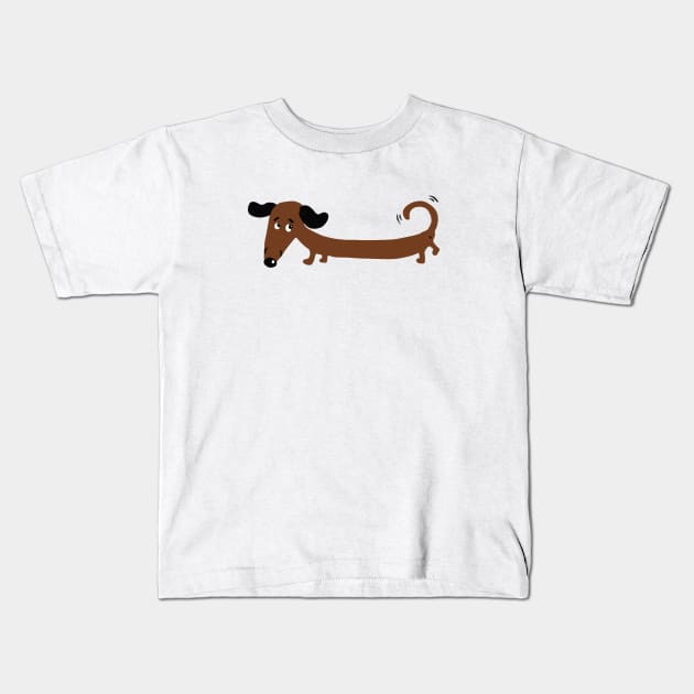 dachshund wagging its tail illustration Kids T-Shirt by PrincessbettyDesign